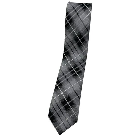 BEN SHERMAN Men's 100% Silk Necktie DESIGNER Tie Gray Tartan W:2.7" EUC - Picture 1 of 4